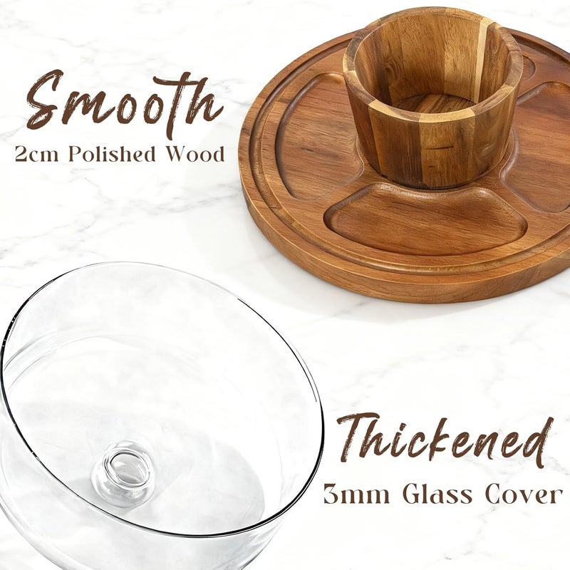 Krbnk Acacia Wood Cake Stand with Lid, 12" Glass Cake Stand with Dome Cake Holder, 2-in-1 Dessert Table Display Set & Charcuterie Board for Weddings, Parties, Bakeries - Image 4