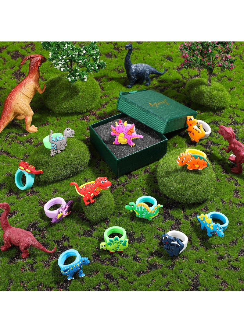 SYOSI 24 Packs Dinosaur Rubber Rings Toys Soft Dino Cupcake Toppers Dinosaur Happy Birthday Cake Toppers Kit for Dinosaur Party Favors Kids Boys Birthday Party Favor 12 Style 2 Set x 2 - Image 2