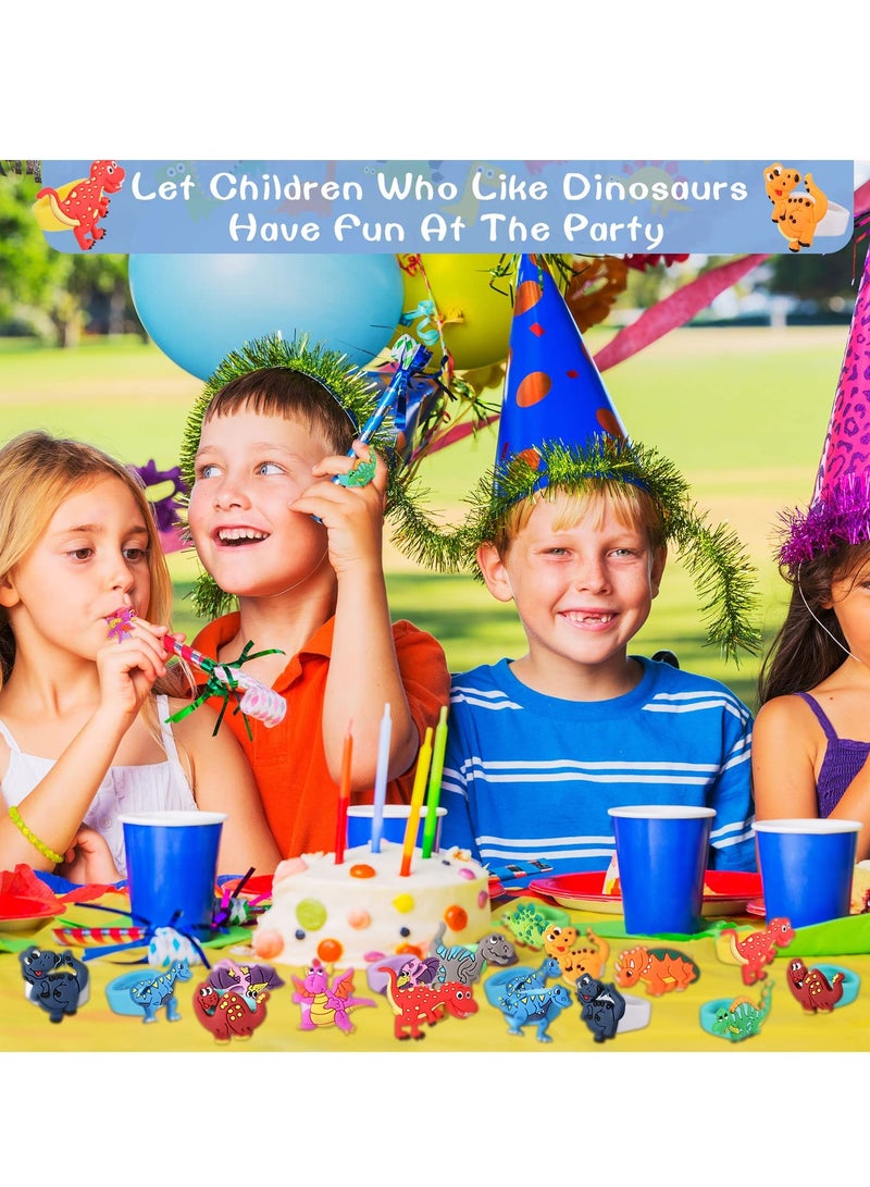 SYOSI 24 Packs Dinosaur Rubber Rings Toys Soft Dino Cupcake Toppers Dinosaur Happy Birthday Cake Toppers Kit for Dinosaur Party Favors Kids Boys Birthday Party Favor 12 Style 2 Set x 2 - Image 3