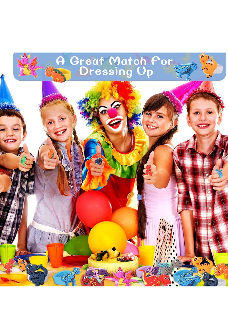 SYOSI 24 Packs Dinosaur Rubber Rings Toys Soft Dino Cupcake Toppers Dinosaur Happy Birthday Cake Toppers Kit for Dinosaur Party Favors Kids Boys Birthday Party Favor 12 Style 2 Set x 2 - Image 5