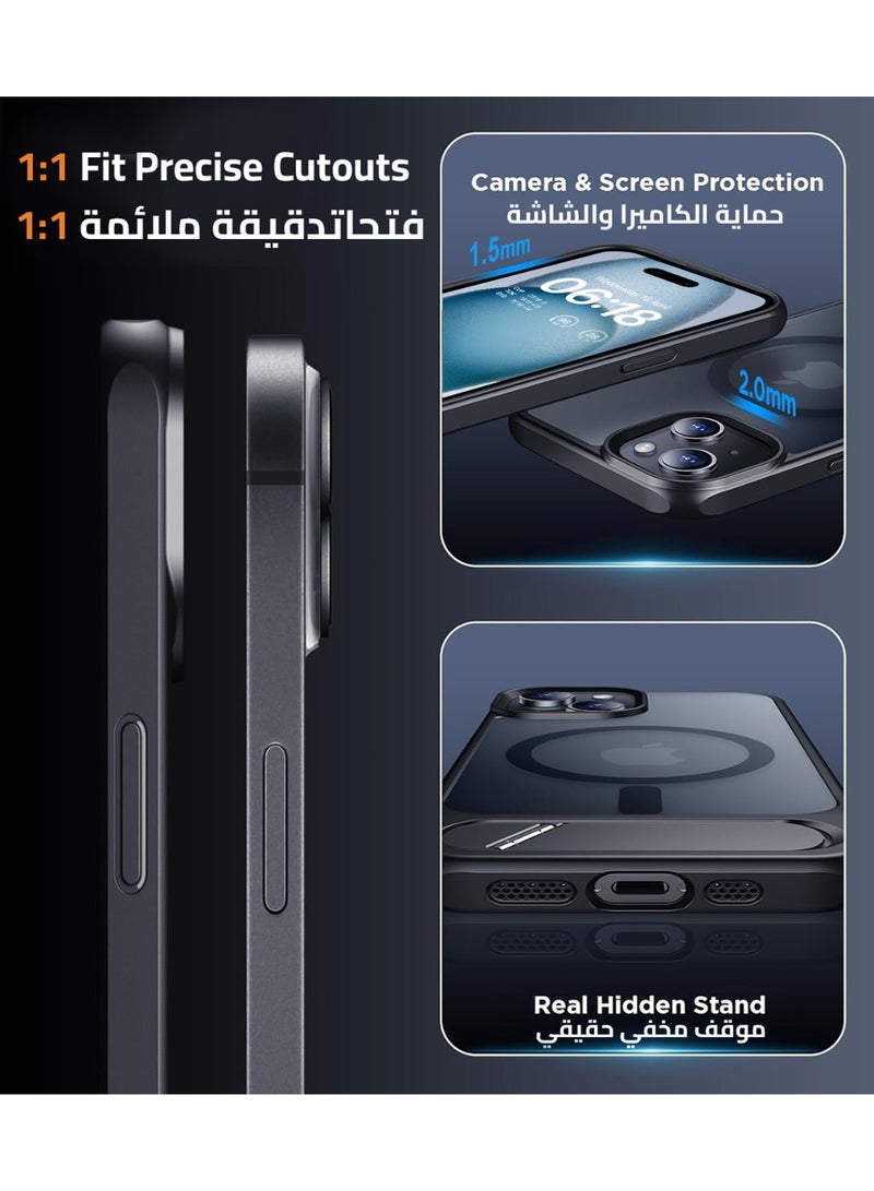 ايليجو جراب لموبايل ايفون 15 من، متوافق مع ماج سيف، غطاء مغناطيسي مع حامل غير مرئي، جراب موبايل حماية ضد الصدمات، جراب خلفي بمسند غير لامع لموبايل ابل 15 6.1 بوصة (2023) (اسود) - Image 5