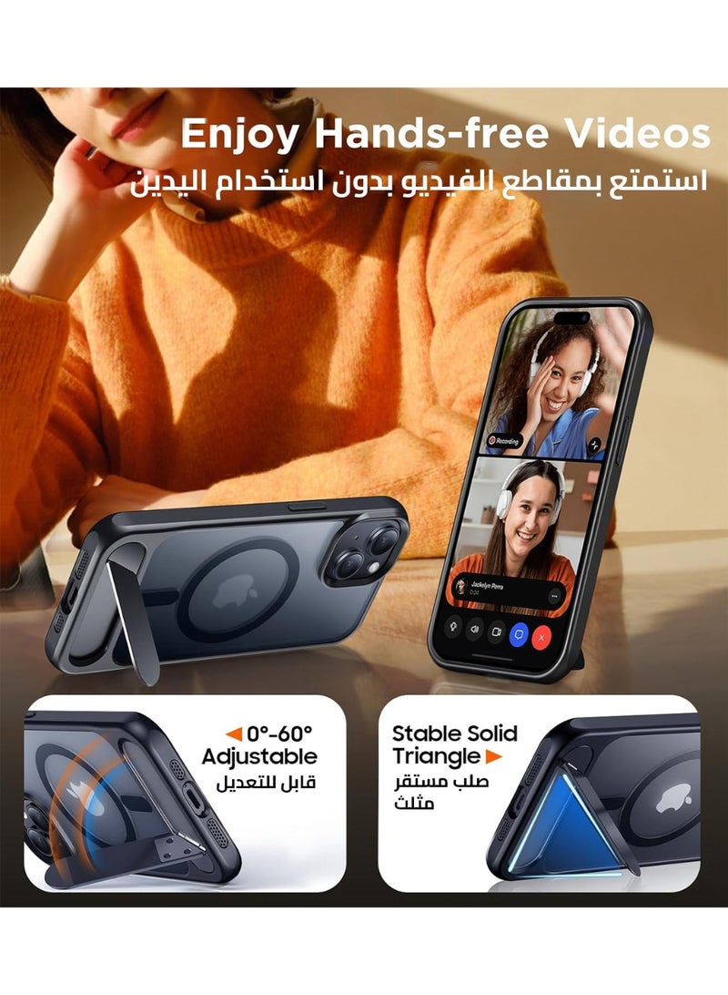 ايليجو جراب لموبايل ايفون 15 من، متوافق مع ماج سيف، غطاء مغناطيسي مع حامل غير مرئي، جراب موبايل حماية ضد الصدمات، جراب خلفي بمسند غير لامع لموبايل ابل 15 6.1 بوصة (2023) (اسود) - Image 3