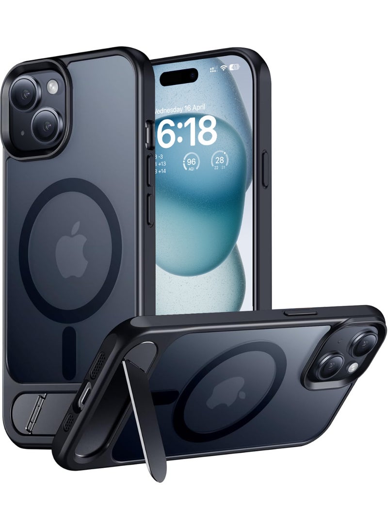 ايليجو جراب لموبايل ايفون 15 من، متوافق مع ماج سيف، غطاء مغناطيسي مع حامل غير مرئي، جراب موبايل حماية ضد الصدمات، جراب خلفي بمسند غير لامع لموبايل ابل 15 6.1 بوصة (2023) (اسود) - Image 1