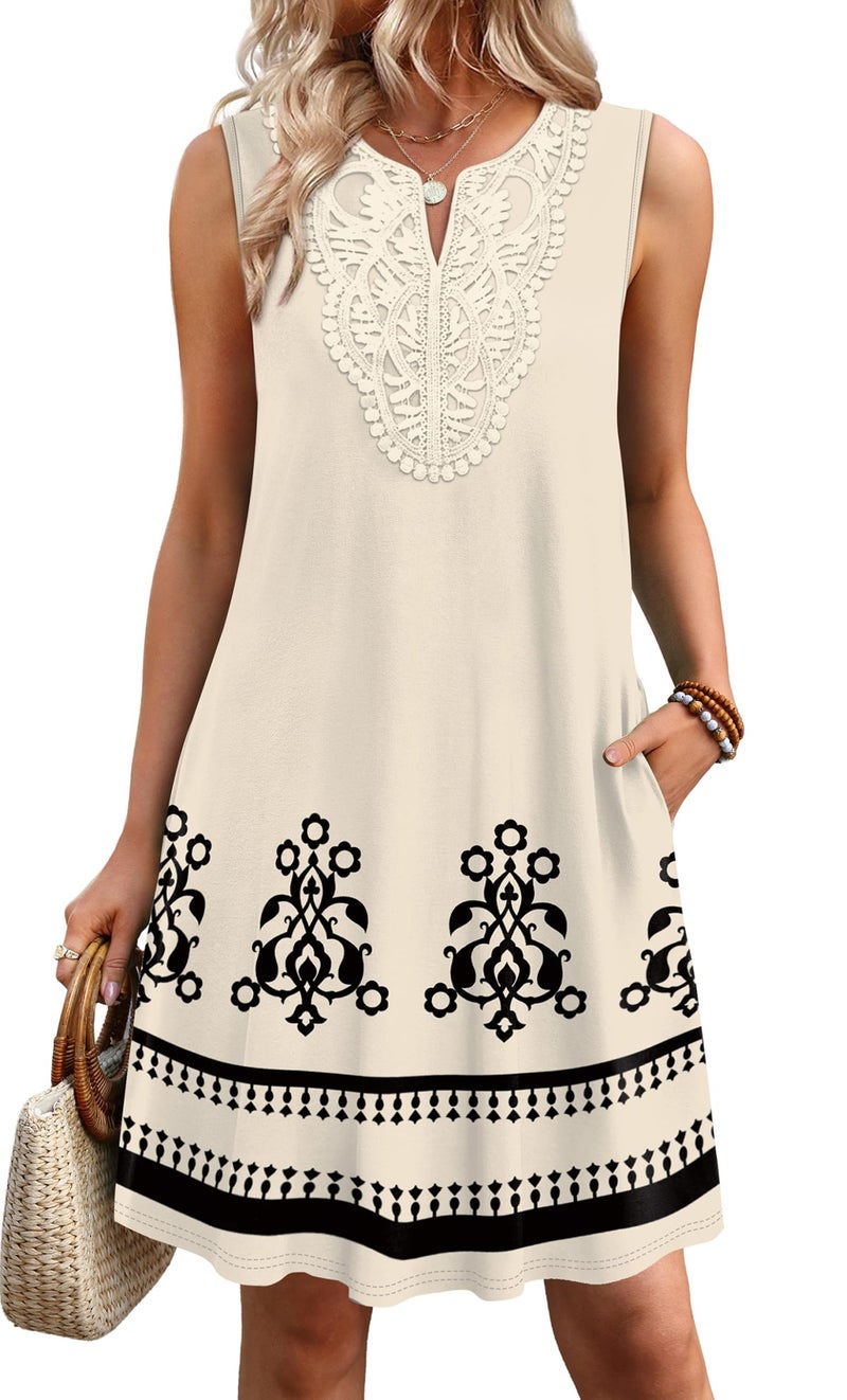 Sipaya Spring Dresses for Women 2026 Casual Summer Dress Fashion Vestidos para Mujer Flowy Elegant Classy Sundresses Beach Vacation Outfits Begie Floral Dress XL - Image 3