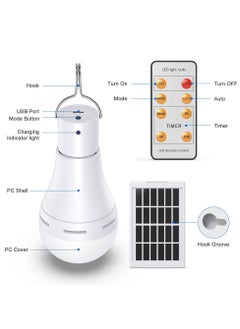 Y&D 2-Pack Rechargeable LED Light Bulbs with Solar Panel, 6500K, 300 Lumen - Solar-Powered Tent Clip Hook and Remote, Ideal for Camping, Emergency, Indoor & Outdoor Use  - Image 2