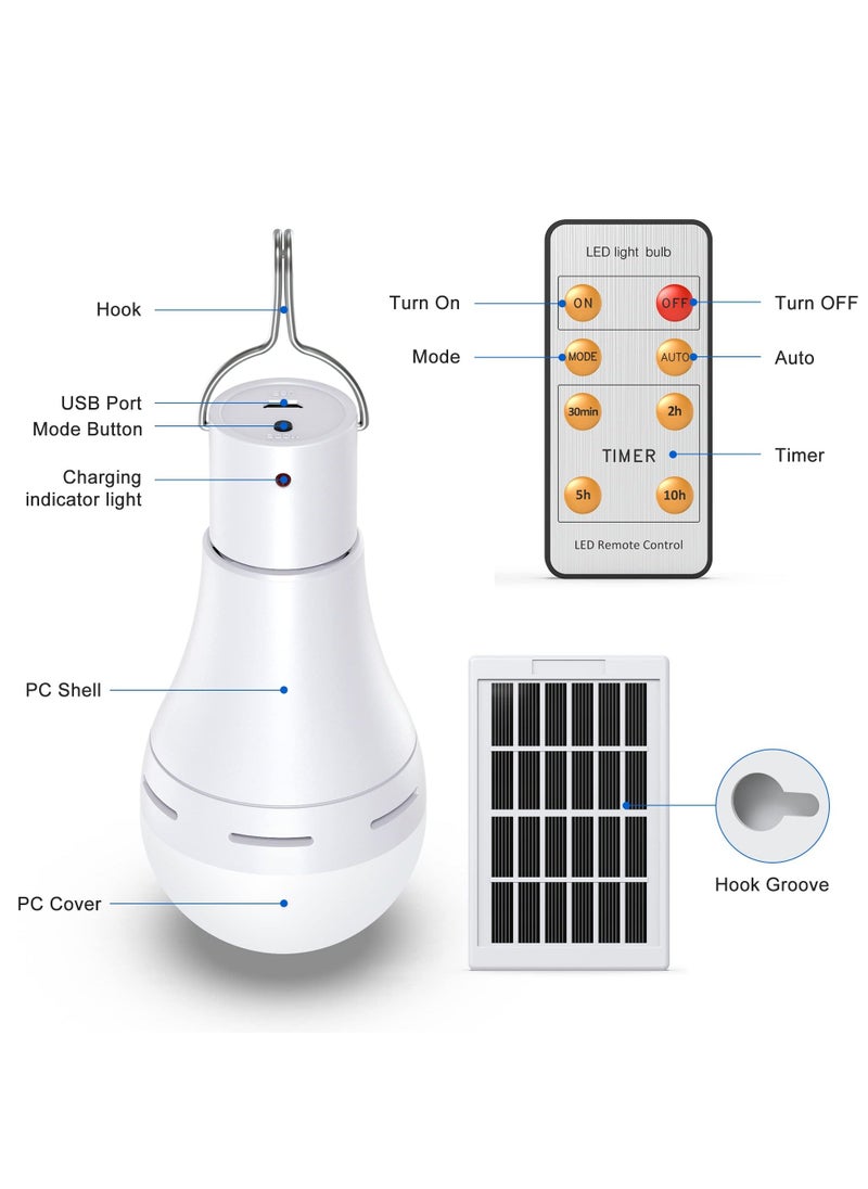 Y&D 2-Pack Rechargeable LED Light Bulbs with Solar Panel, 6500K, 300 Lumen - Solar-Powered Tent Clip Hook and Remote, Ideal for Camping, Emergency, Indoor & Outdoor Use  - Image 2