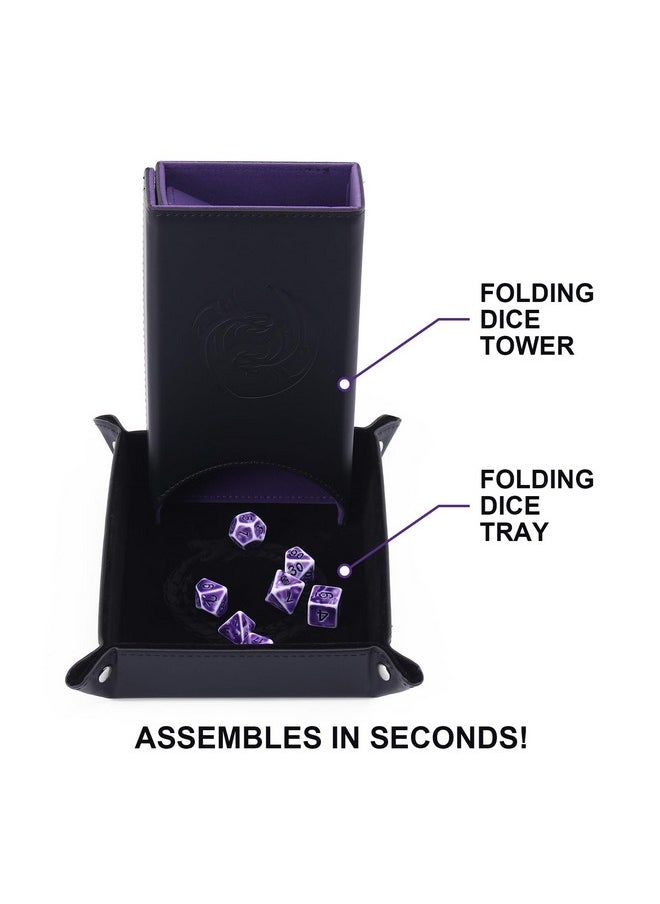Magic Vosom - Dnd Dice Tower And Tray Set With Non-Scratch Felt Lined Rolling And Velvet Surface - Folding Auto Dice Roller Dice Rolling Tower For Rpg Board And Table Games - Image 1