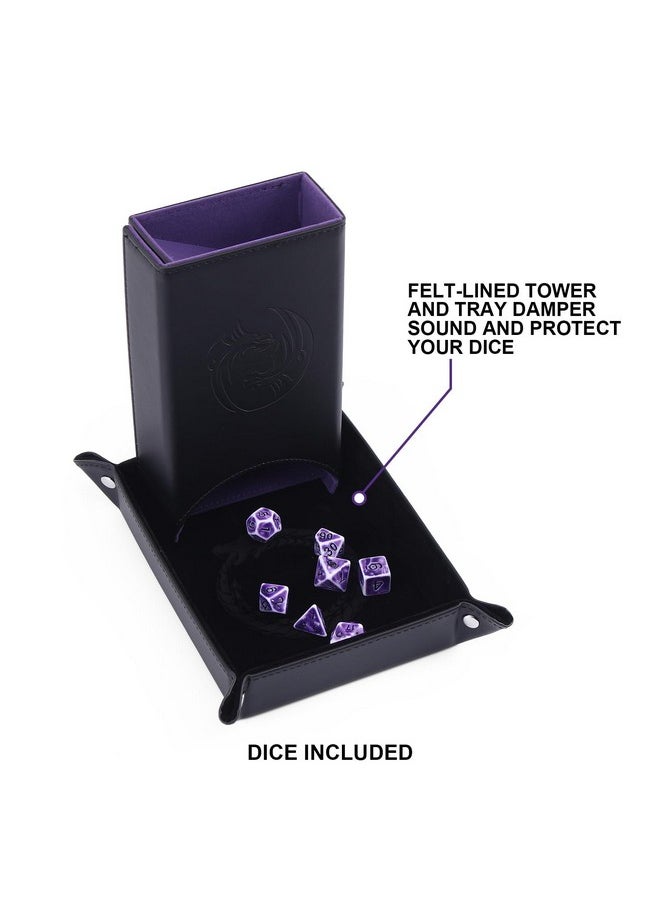 Magic Vosom - Dnd Dice Tower And Tray Set With Non-Scratch Felt Lined Rolling And Velvet Surface - Folding Auto Dice Roller Dice Rolling Tower For Rpg Board And Table Games - Image 1