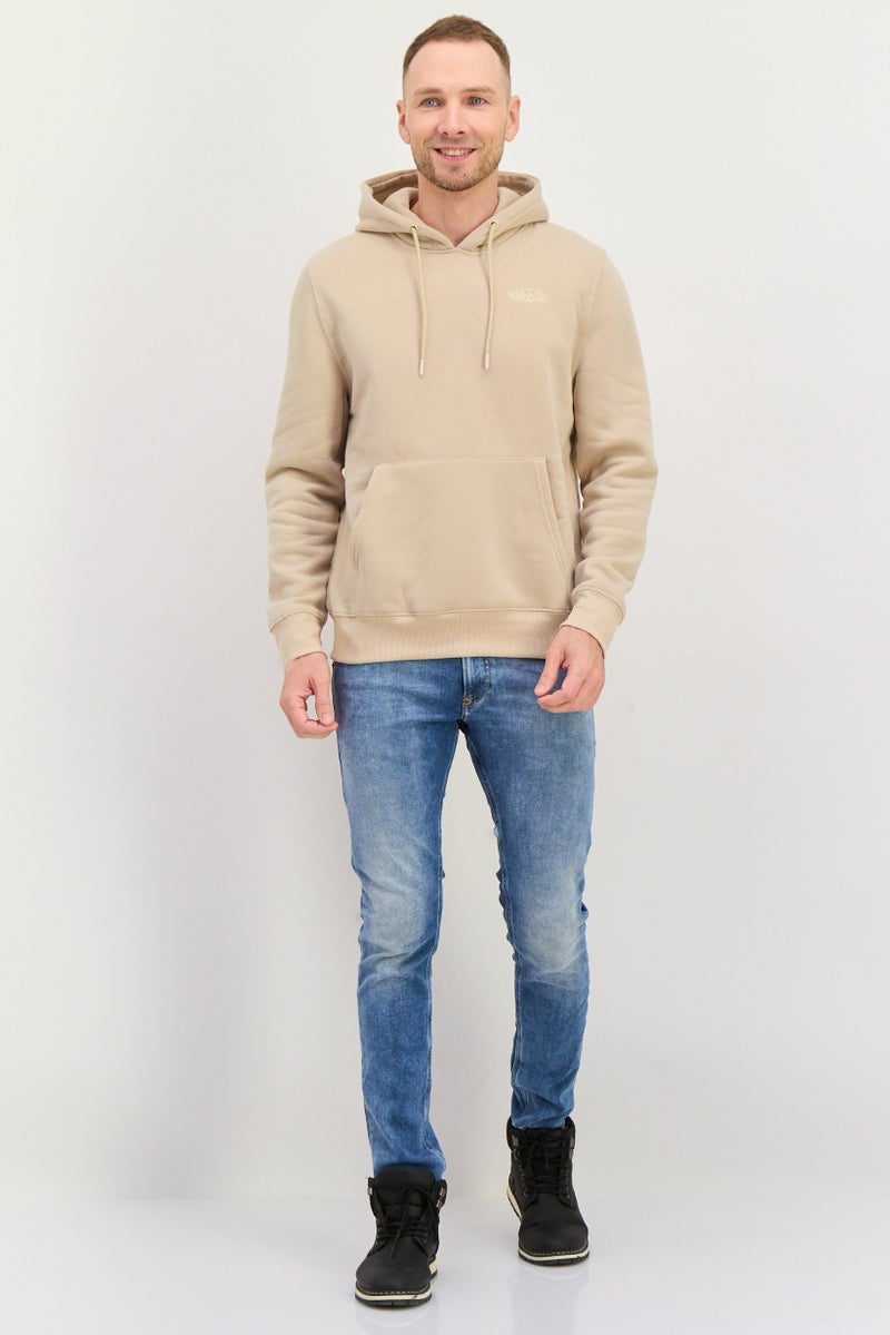 MEMBERS ONLY هودي رجالي مزود بغطاء رأس وشعار مطرز بأكمام طويلة، بيج - Image 2