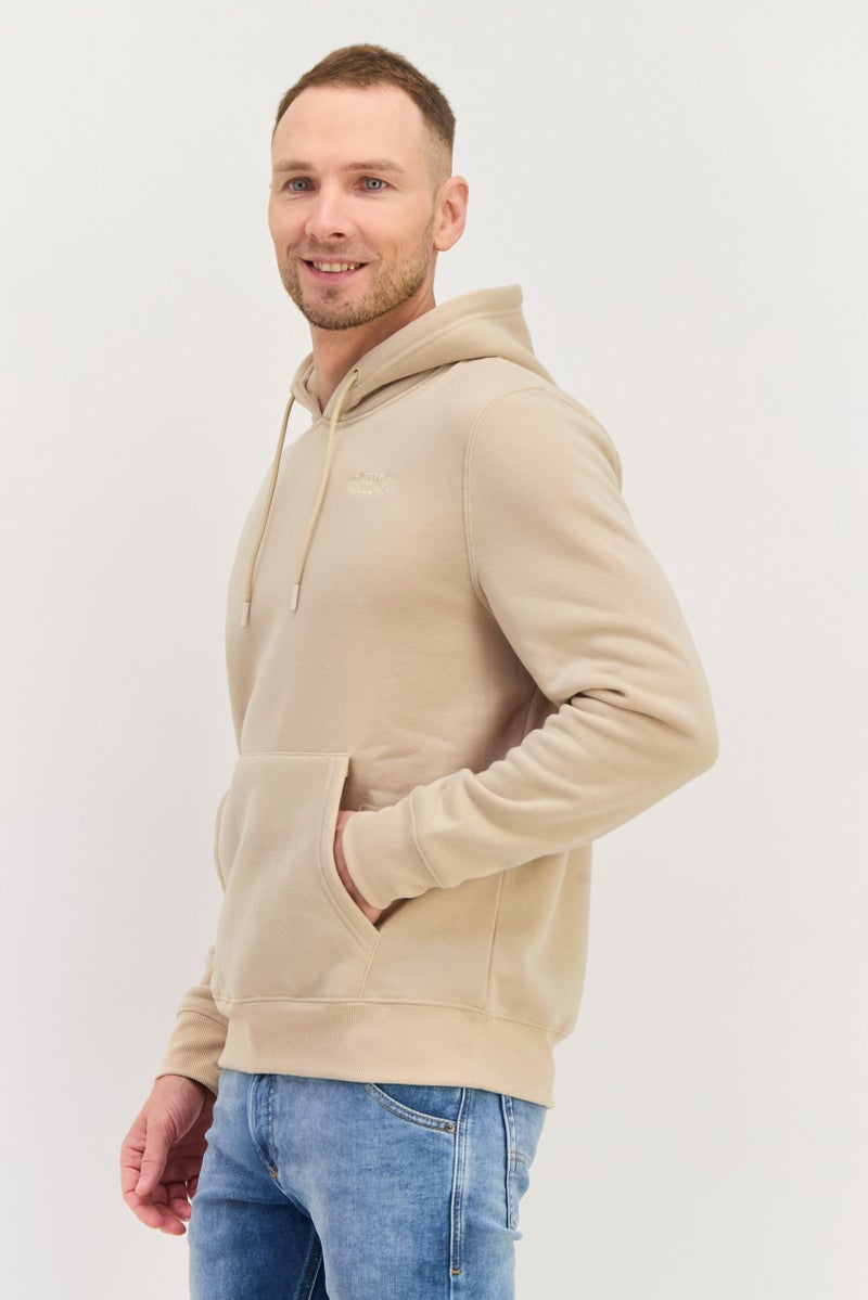 MEMBERS ONLY هودي رجالي مزود بغطاء رأس وشعار مطرز بأكمام طويلة، بيج - Image 3