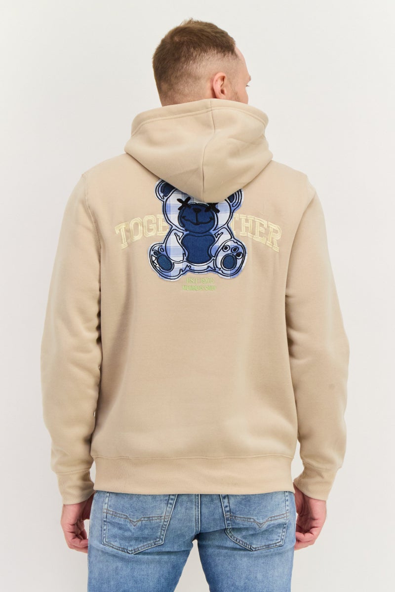 MEMBERS ONLY هودي رجالي مزود بغطاء رأس وشعار مطرز بأكمام طويلة، بيج - Image 4