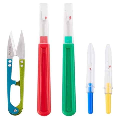 GDMINLO 5 Pieces Colorful Seam Ripper Assortment Thread Remover Kit 2 Big and 2 Small Handy Stitch Sewing Tools with 1 Scissors for Removing Unwanted Hems and Seams - Image 1