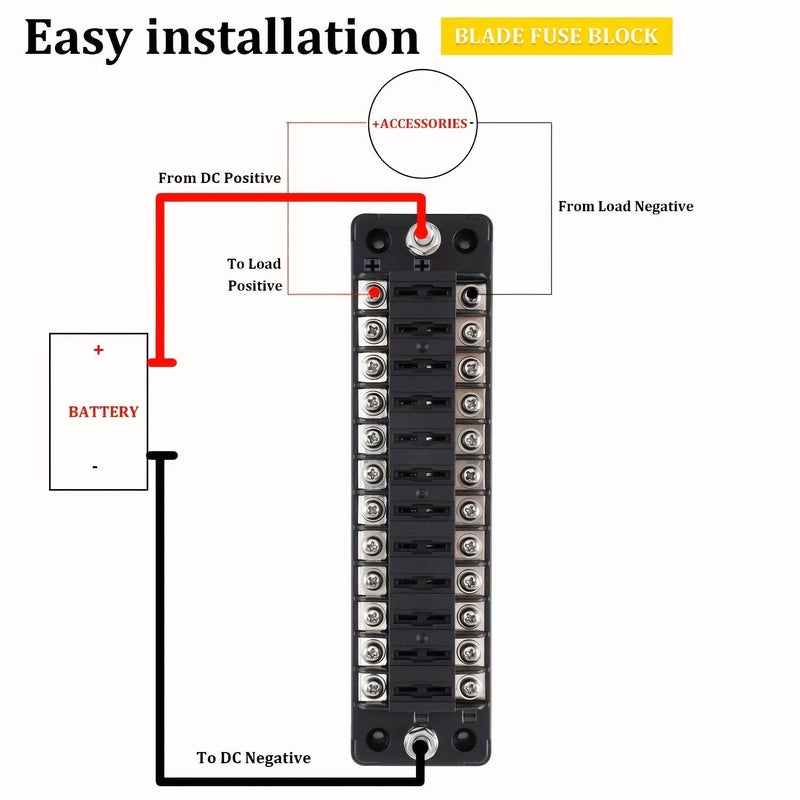 Marine Automotive 12 Way Blade Fuse Block With Negative Bus For Boat RV - Image 4
