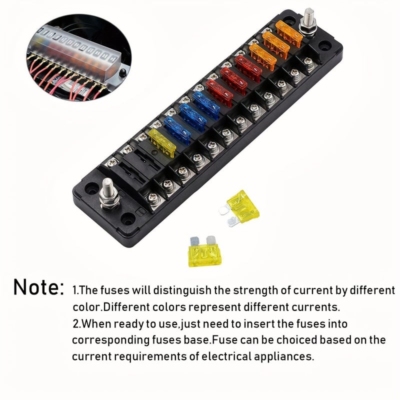 Marine Automotive 12 Way Blade Fuse Block With Negative Bus For Boat RV - Image 3