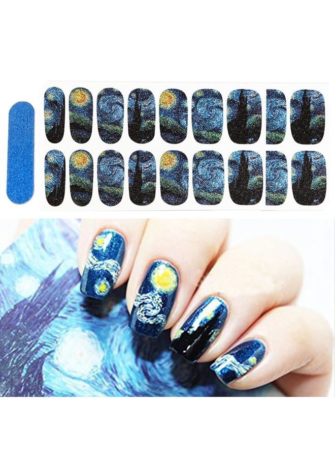 Bluezoo Full Nail Art Sticker Van Gogh's Starry Night Fullnail Stickers,14 Decals/sheet,Shimmery Glittery Nail sticker (Pack of 2 PCS) - Image 1