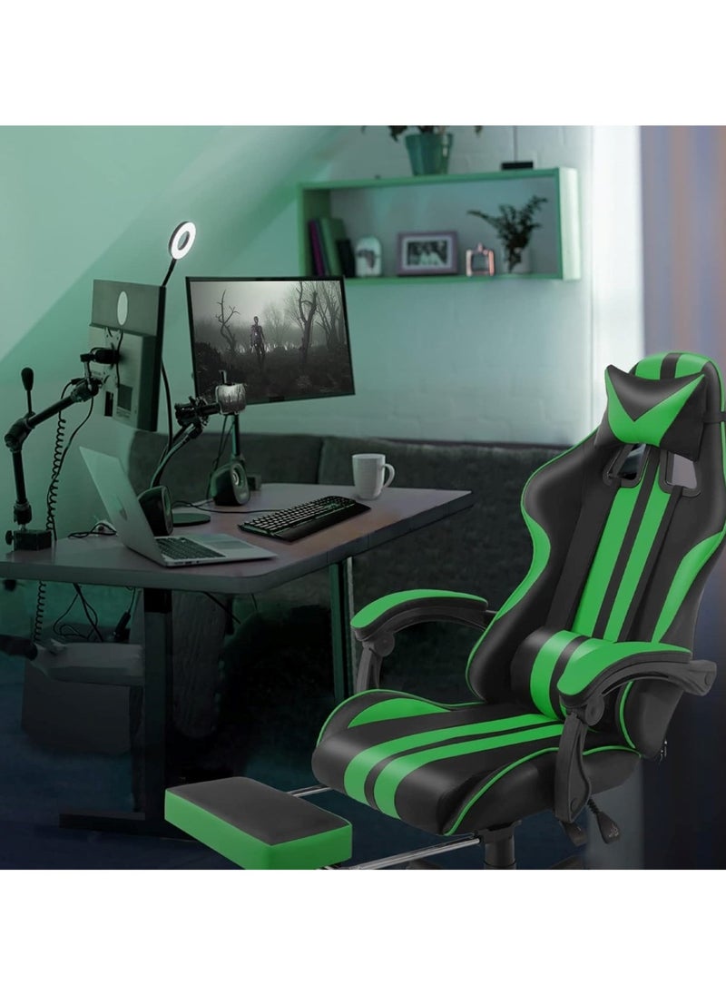 Huitich - Ergonomic Gaming Chair Heavy Duty Office Throne with Headrest Armrest and Footrest Green - Image 1