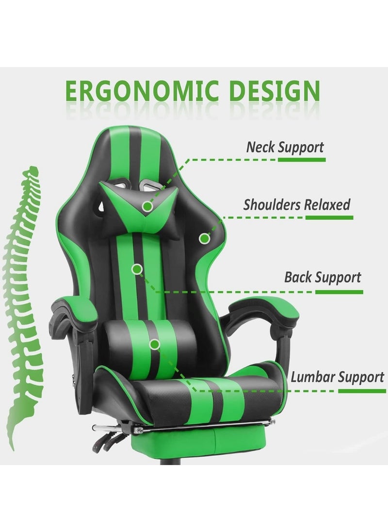 Huitich - Ergonomic Gaming Chair Heavy Duty Office Throne with Headrest Armrest and Footrest Green - Image 1