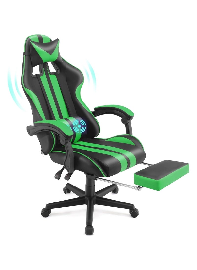Huitich - Ergonomic Gaming Chair Heavy Duty Office Throne with Headrest Armrest and Footrest Green - Image 1