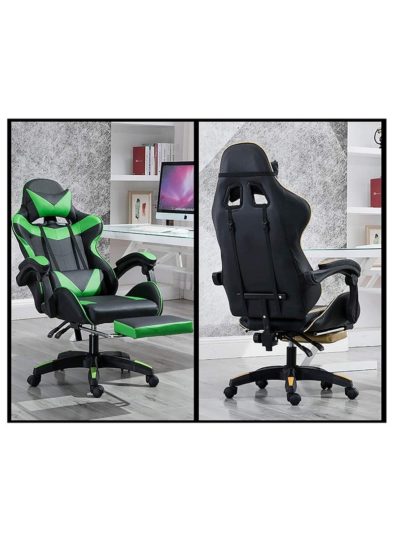 Huitich - Ergonomic Gaming Chair Heavy Duty Office Throne with Headrest Armrest and Footrest Green - Image 1