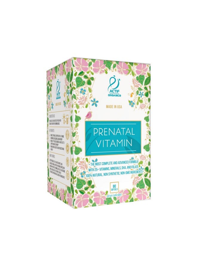 Actif - Organic Prenatal Vitamin With 25+ Organic Vitamins 100% Natural Dha Epa Omega 3 And Organic Herbal Blend Nongmo 90 Count - Image 1