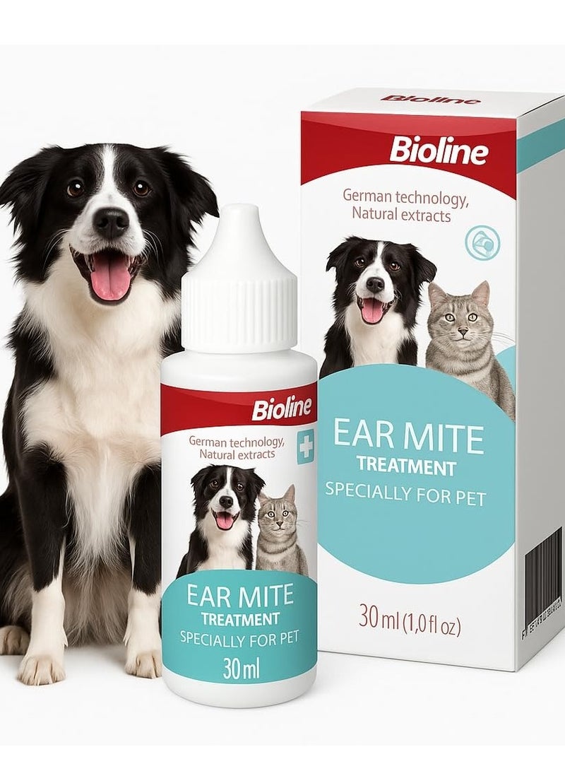 Bioline Ear Mite Treatment for Dogs & Cats | 30ml Pet Ear Cleaner Solution | Anti-Itch, Mite Removal Drops | Safe, Natural Formula | Vet-Recommended Pet Ear Hygiene Care for All Breeds - Image 1