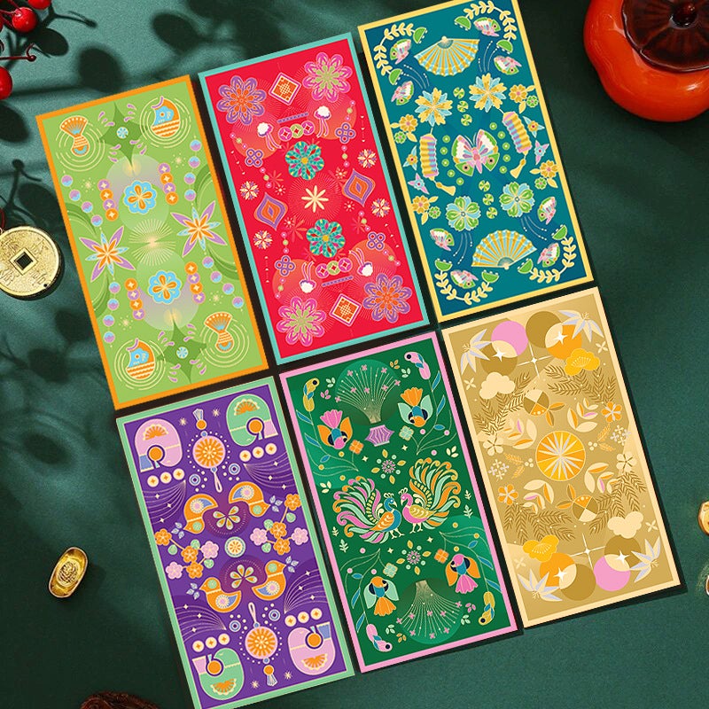 Eid Money Envelope - Floral 6 Style Mixed Large Size 6 Pcs - Eid Mubarak Cash Gift Envelope for Kids, Ramadan Eidi Money Wallet, Green Lucky Envelope, Arab Festival Favors