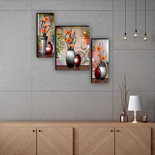 SAF paintings Set of 3 Flower Pot UV Textured Paintings for living room with frame Painting 12 Inch X 18 Inch SAF-JM9131 - Image 2