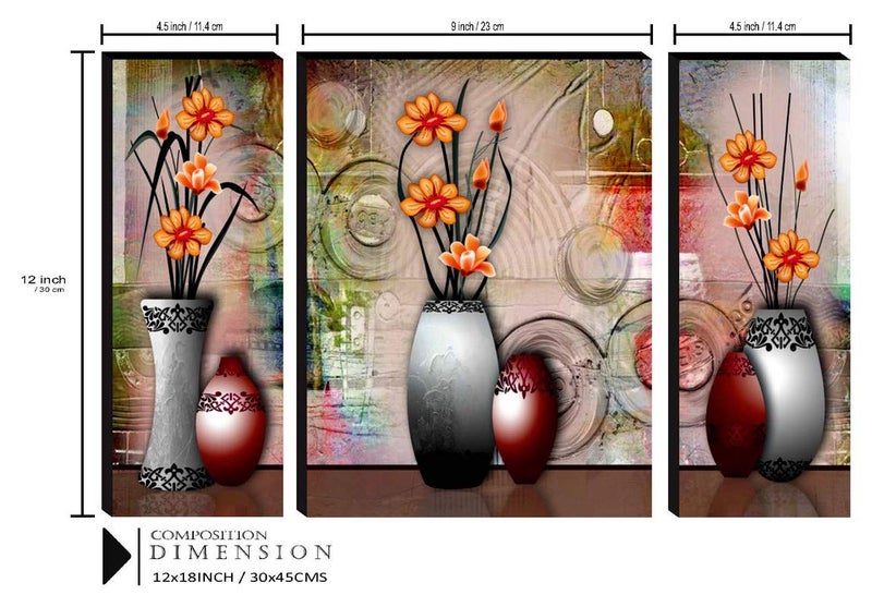 SAF paintings Set of 3 Flower Pot UV Textured Paintings for living room with frame Painting 12 Inch X 18 Inch SAF-JM9131 - Image 3