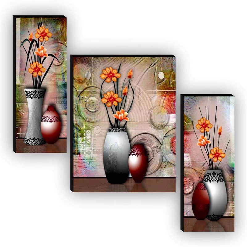 SAF paintings Set of 3 Flower Pot UV Textured Paintings for living room with frame Painting 12 Inch X 18 Inch SAF-JM9131 - Image 4