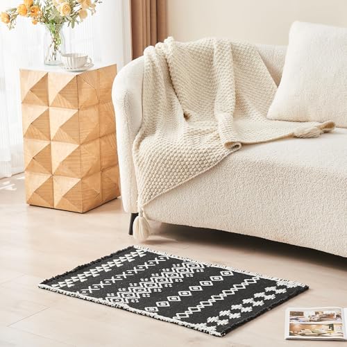 Douceur Boho Bath mat for Bathroom Floor Non Slip, Acrylic Blend Cute Bath Rugs with Tassels, Tribal Ethnic Pattern Farmhouse Bathroom Rugs, 24" x 36", Black - Image 3