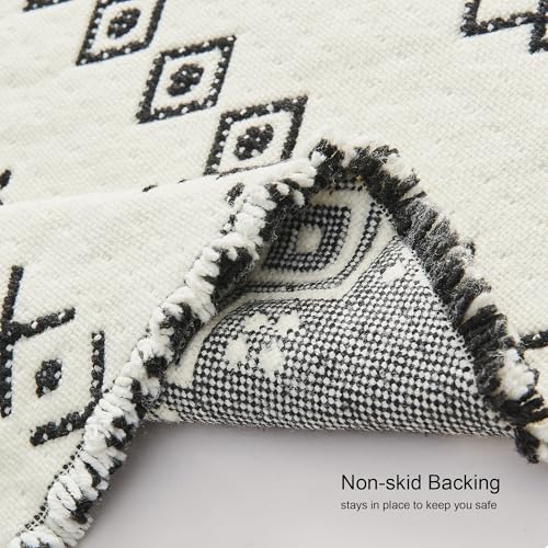 Douceur Boho Bath mat for Bathroom Floor Non Slip, Acrylic Blend Cute Bath Rugs with Tassels, Tribal Ethnic Pattern Farmhouse Bathroom Rugs, 24" x 36", Black - Image 4