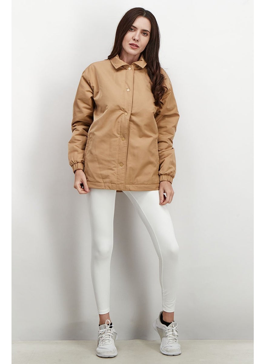 PUMA - Women Sportswear Fit Long Sleeve Classic Coach Jacket, Tan - Image 1