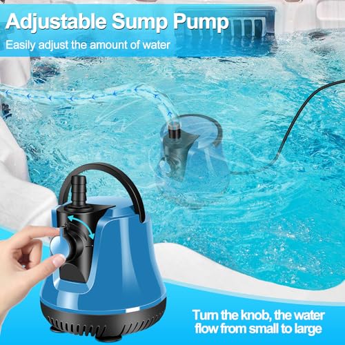 FineBud Submersible Water Pump, Adjustable Flow Sump Pump, Pool Cover Pump Above Ground, Electric Portable Water Removal Pumps, Water Pump for Pool Draining with 10ft Drainage Hose,3 Adapters,950GPH - Image 2
