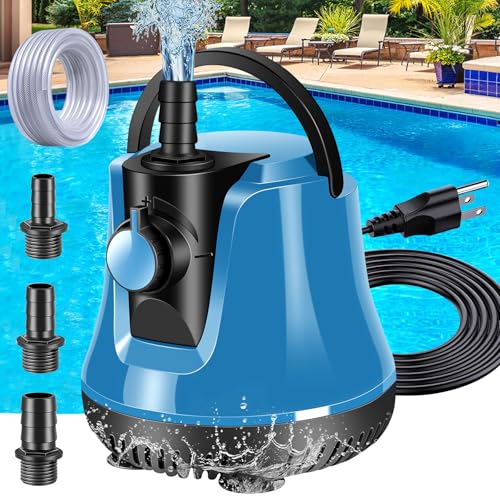 FineBud Submersible Water Pump, Adjustable Flow Sump Pump, Pool Cover Pump Above Ground, Electric Portable Water Removal Pumps, Water Pump for Pool Draining with 10ft Drainage Hose,3 Adapters,950GPH - Image 1
