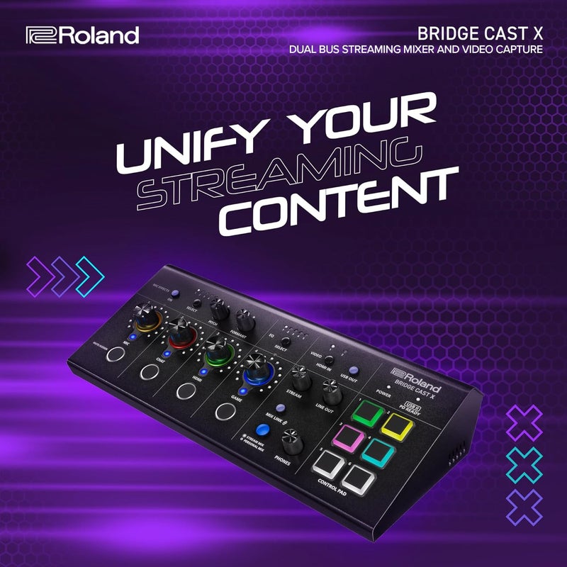 Roland خلاط الألعاب المزدوج BRIDGE CAST X من رولاند لتسجيل الفيديو واجهة بث الصوت الاحترافية للاعبين عبر الإنترنت مع دعم ميكروفون XLR و 32 بت DSP و USBC وتوافق مع ويندوز وماك - Image 2