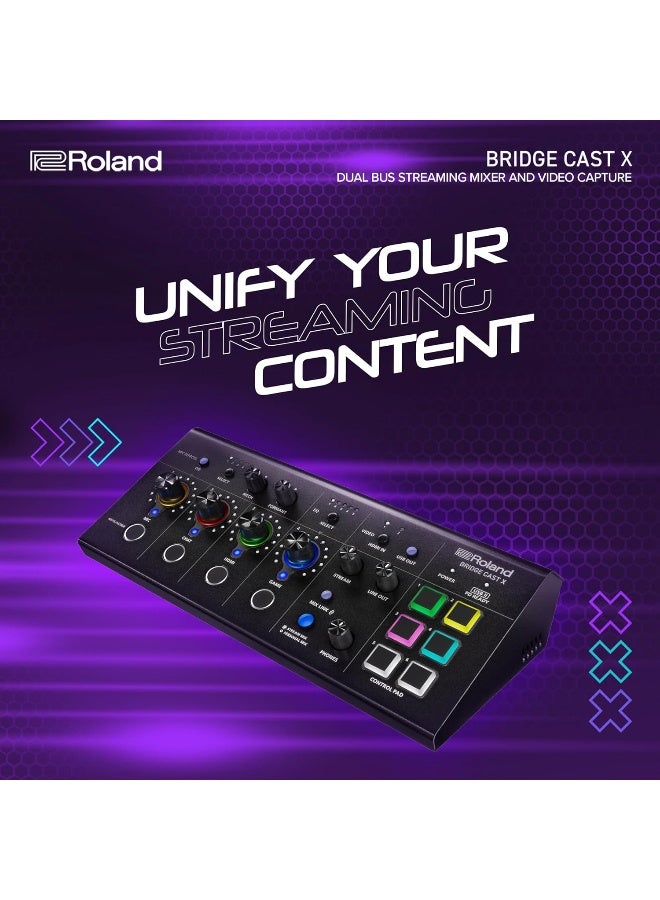 Roland BRIDGE CAST X Dual Bus Gaming Mixer & Video Capture | Pro Audio Streaming Interface for Online Gamers & More | 32-Bit Hardware DSP | USB-C Windows and Mac Connectivity | XLR Mic Support - Image 2