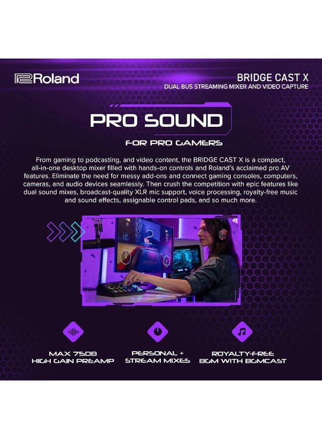 Roland BRIDGE CAST X Dual Bus Gaming Mixer & Video Capture | Pro Audio Streaming Interface for Online Gamers & More | 32-Bit Hardware DSP | USB-C Windows and Mac Connectivity | XLR Mic Support - Image 3