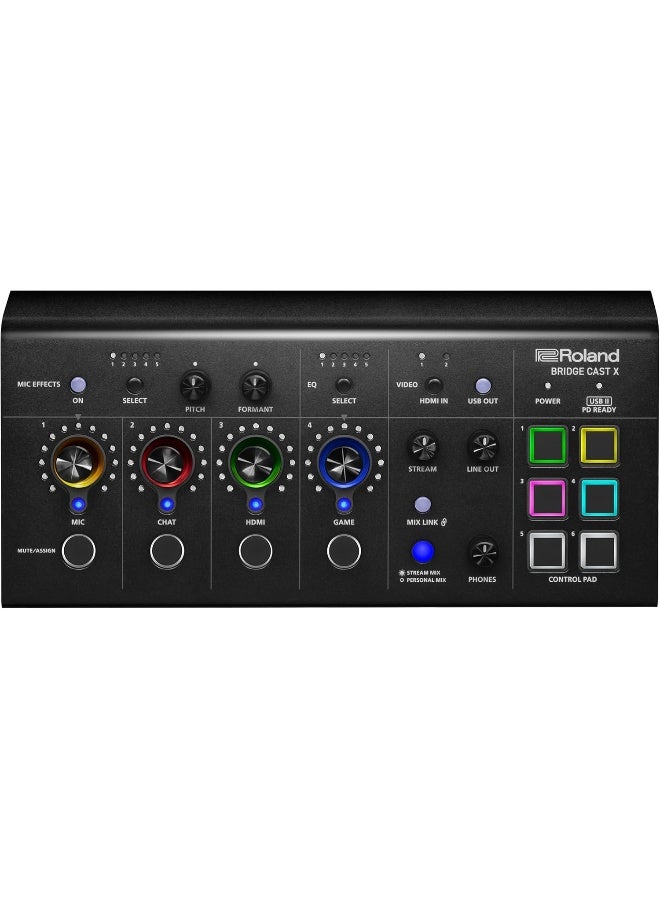 Roland BRIDGE CAST X Dual Bus Gaming Mixer & Video Capture | Pro Audio Streaming Interface for Online Gamers & More | 32-Bit Hardware DSP | USB-C Windows and Mac Connectivity | XLR Mic Support - Image 1