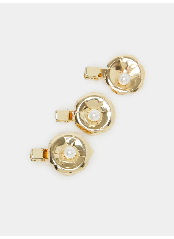 ستايلي Styli Set of 3 - Faux Pearl Accent Floral Hair Clip