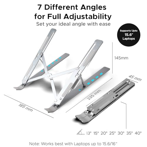Amkette Ergo Fold X Laptop Stand Metal, 6-Level Adjustable Angles, Supports up to 15.6 inches Laptops, Premium Aluminium Build, Lightweight & Portable, Anti-Slip Silicone Pads, Smart Heat Dissipation - Image 5