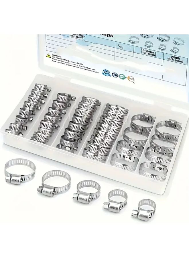 25 Pcs Stainless Steel 304 Hose Clamp Set Worm Gear 1/4 to 1-1/8 Inch - Image 1