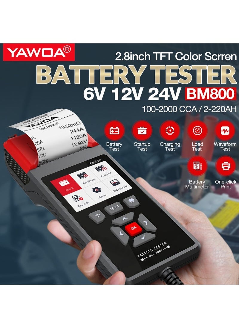 YAWOA BM800 Car Battery Tester with Printer, 6V/12V/24V Battery Analyzer Cranking Test & Charging Test & Max Load Test PK BT760  - Image 1