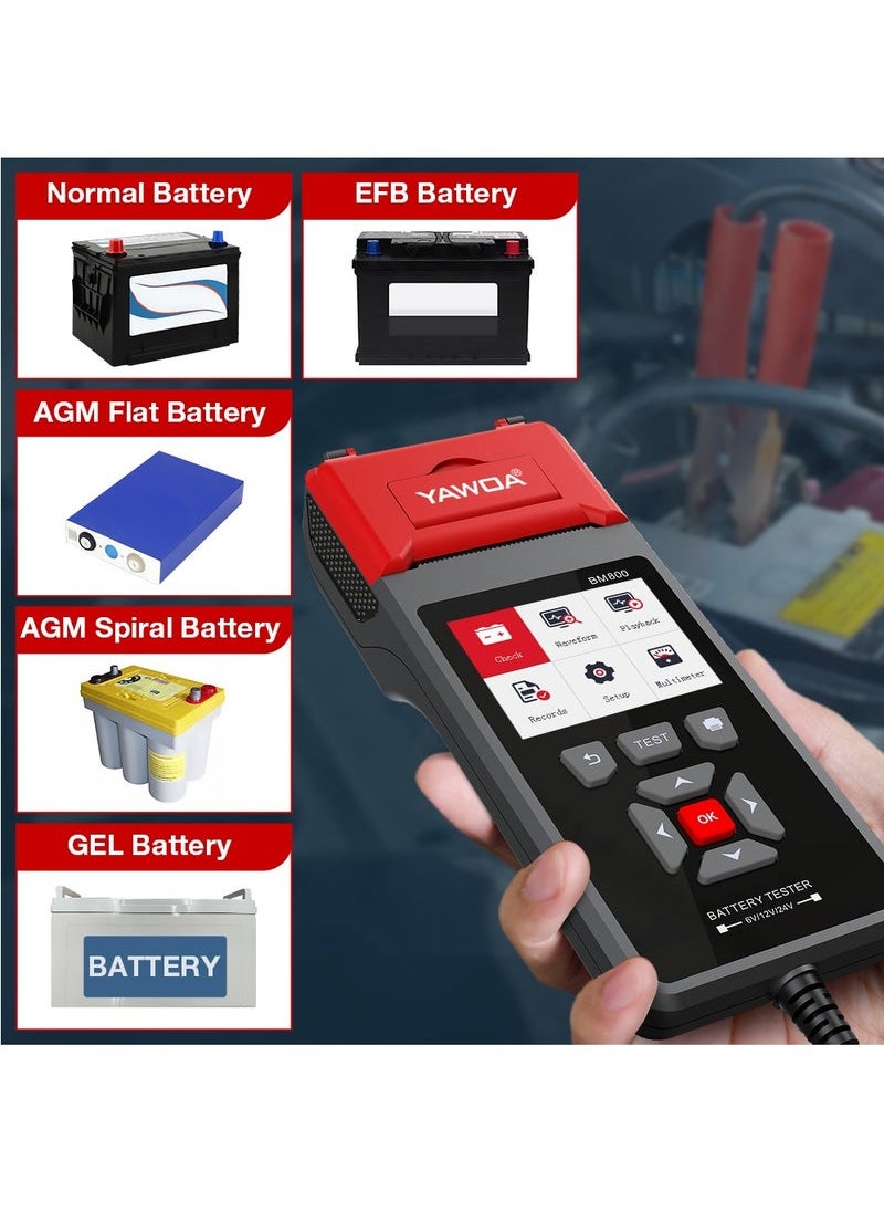 YAWOA BM800 Car Battery Tester with Printer, 6V/12V/24V Battery Analyzer Cranking Test & Charging Test & Max Load Test PK BT760  - Image 5