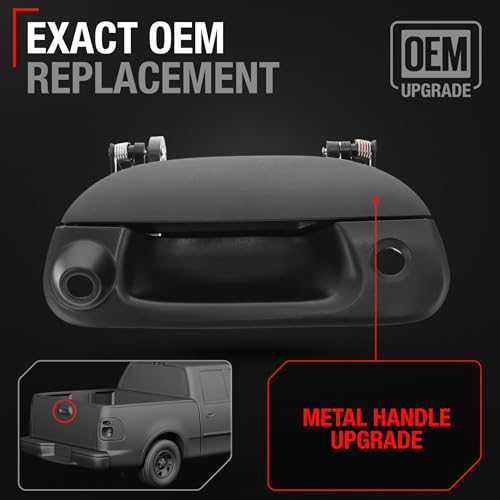 T1A Tailgate Handle Assembly Upgraded Metal Compatible with 19972003 Ford F150 9799 Ford F250 9803 Ford Lobo Textured Black w Keyhole Camera Hole OEM 7L3Z9943400AACAMHMT XL3Z9943400AA - Image 3