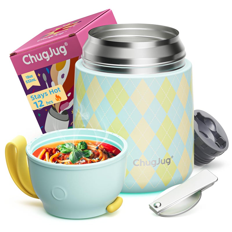 ChugJug Thermo for Hot Food for Adults Kids |Wide Mouth, 18 oz Insulated Food Container with Spoon, Leakproof Soup Thermo for School Office Travel, Thermal Steel Food Jar Easy to Carry (Green) - Image 1