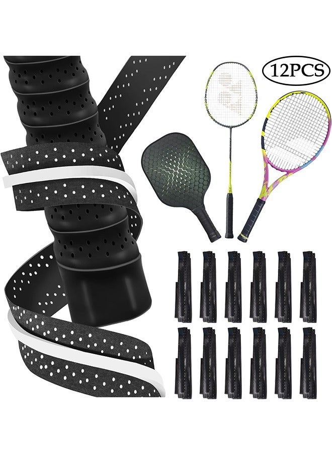 Generic 12Pcs Racket Grip Tape, Anti-Slip Perforated Sweat quick-dry Grip Tape with Ridges for Pickleball Tennis Badminton Racouetball Racket, 43 x 0.03 x 1inch, Black - Image 1