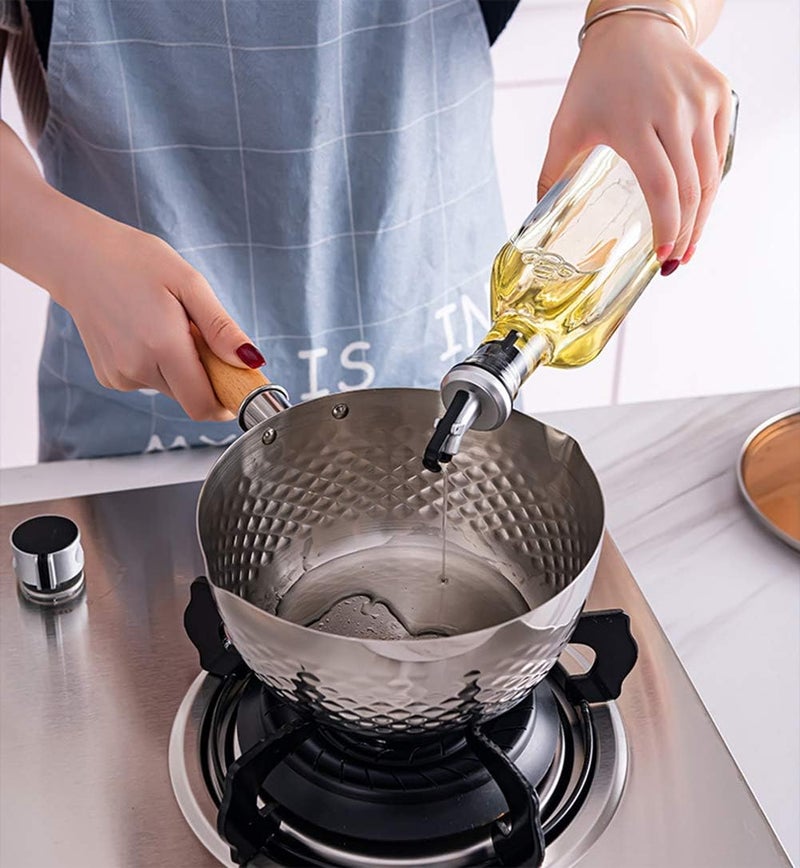Nonstick Traditional Japanese Pan, Stainless Steel Deep Type Saucepan Pot with Brown Glass Lid and Beech Wooden Handle,Without Lid,Stainless Steel Bucket (With Lid 20cm/7.9in) - Image 3