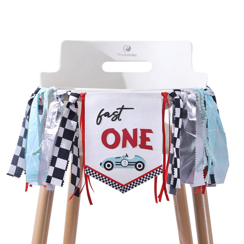 Agkvw Fast One High Chair Banner - 1st Birthday Race Car Theme Decor, Vintage & Retro Race Car Cake Smash Props - Image 1