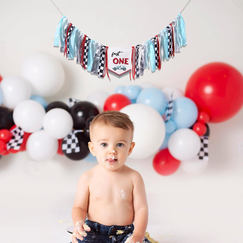 Agkvw Fast One High Chair Banner - 1st Birthday Race Car Theme Decor, Vintage & Retro Race Car Cake Smash Props - Image 2