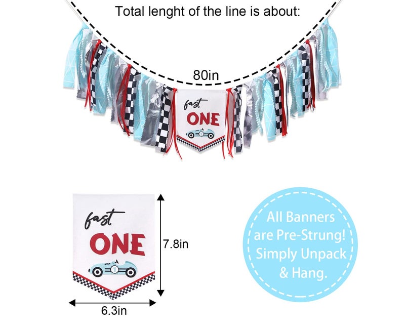 Agkvw Fast One High Chair Banner - 1st Birthday Race Car Theme Decor, Vintage & Retro Race Car Cake Smash Props - Image 4